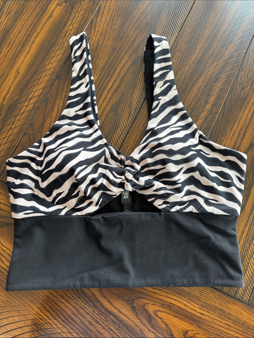 Zebra-Print Longline Sports Bralette - Black & White